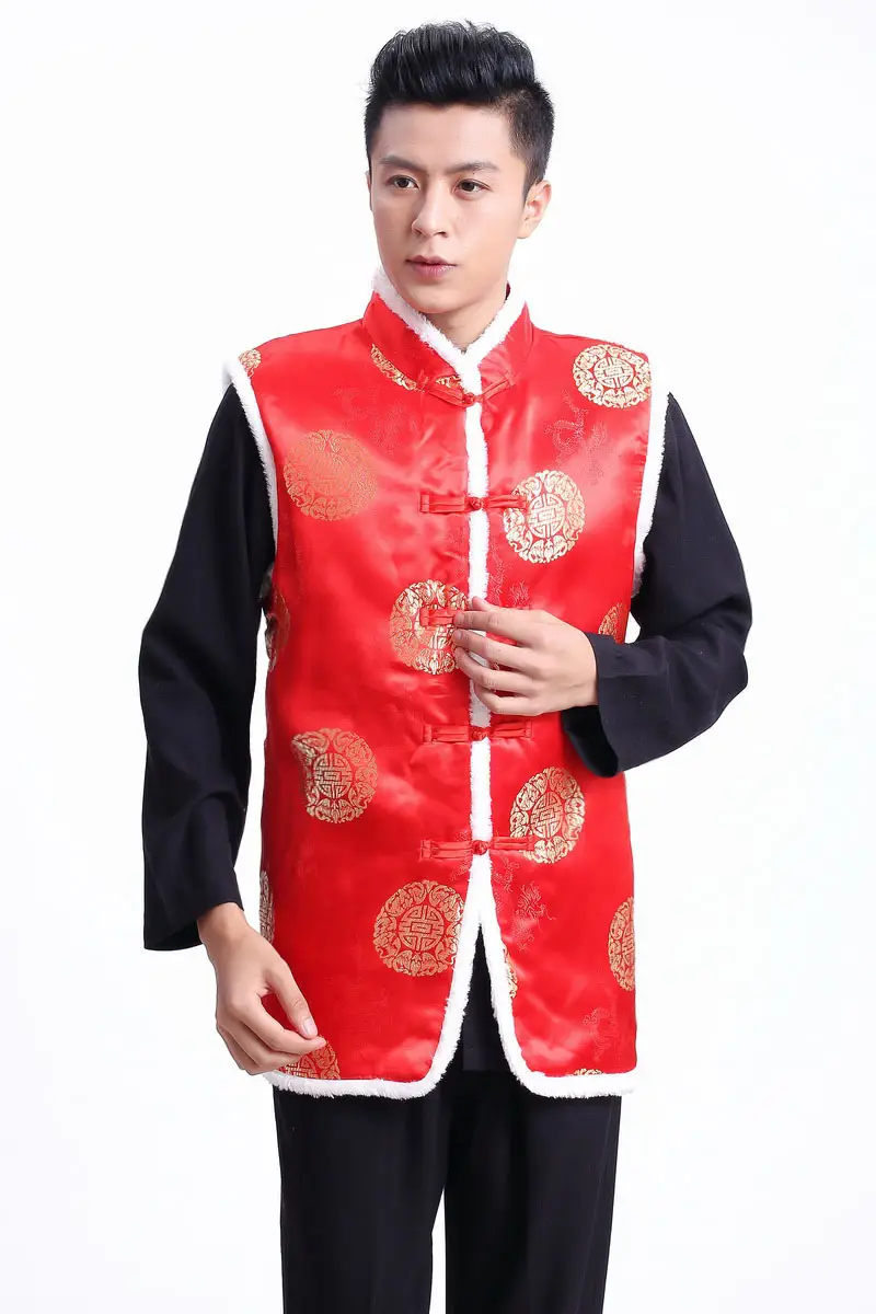 Red Embroidered Chinoiserie Vest for Men - Image 7