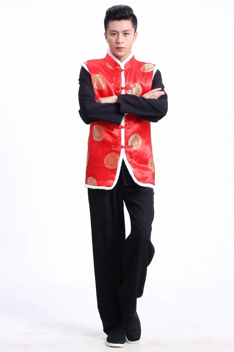 Red Embroidered Chinoiserie Vest for Men — feature 13