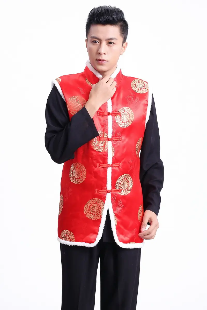 Red Embroidered Chinoiserie Vest for Men — feature 15