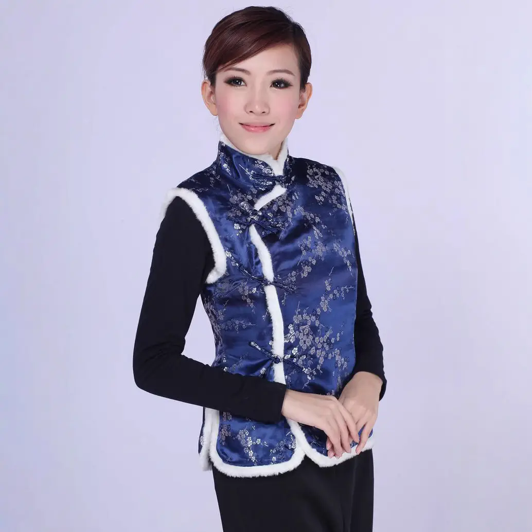Women's Blue Embroidered Waistcoat Vest for Winter - Image 9