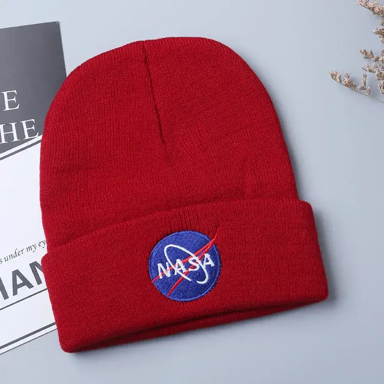 Nasa Wool Knitted Ski Hats Red Grey Black - Image 2