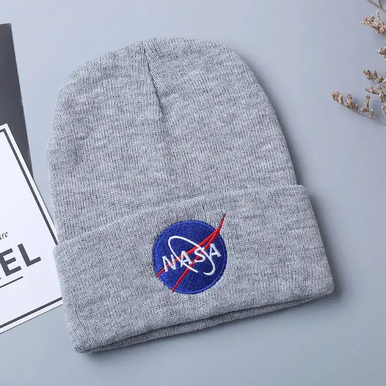 Nasa Wool Knitted Ski Hats Red Grey Black - Image 4