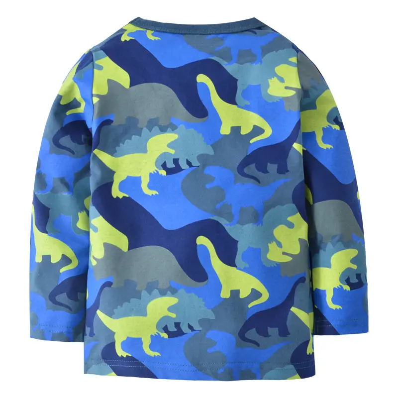 Autumn New Boys Dinosaur T-Shirt Blue Grey Yellow - Image 2