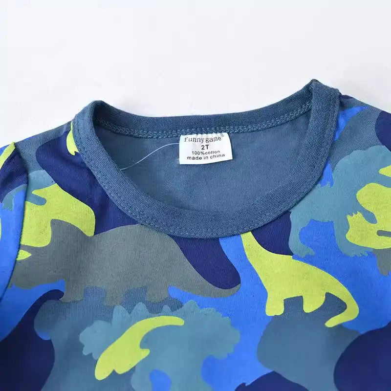 Autumn New Boys Dinosaur T-Shirt Blue Grey Yellow - Image 3