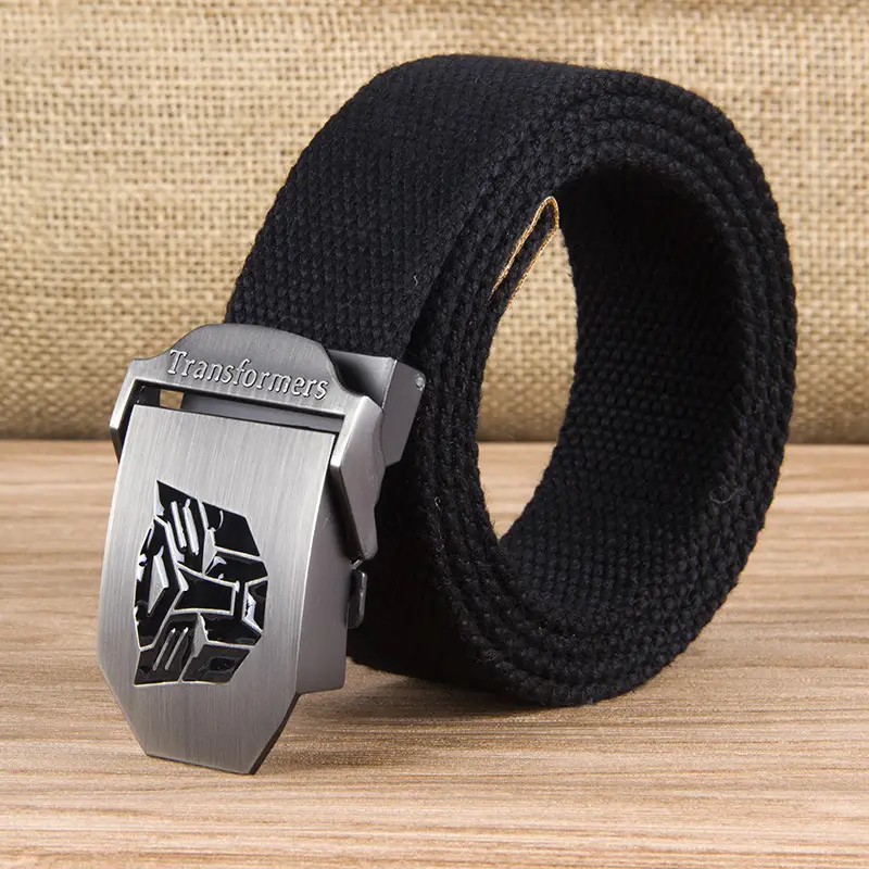 Men's Black Canvas Belt with Logo Buckle - Image 10