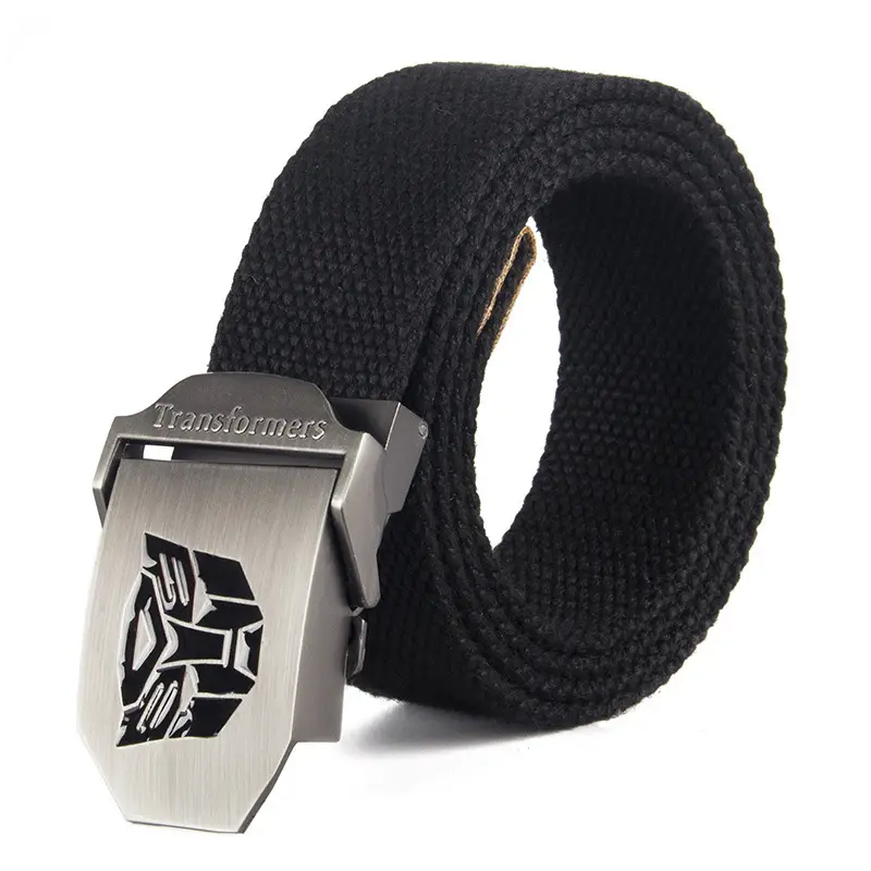 Men's Black Canvas Belt with Logo Buckle - Image 4