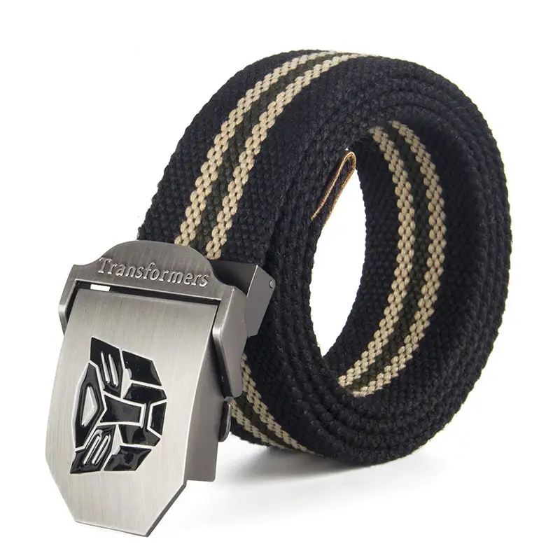 Men's Black Canvas Belt with Logo Buckle - Image 5
