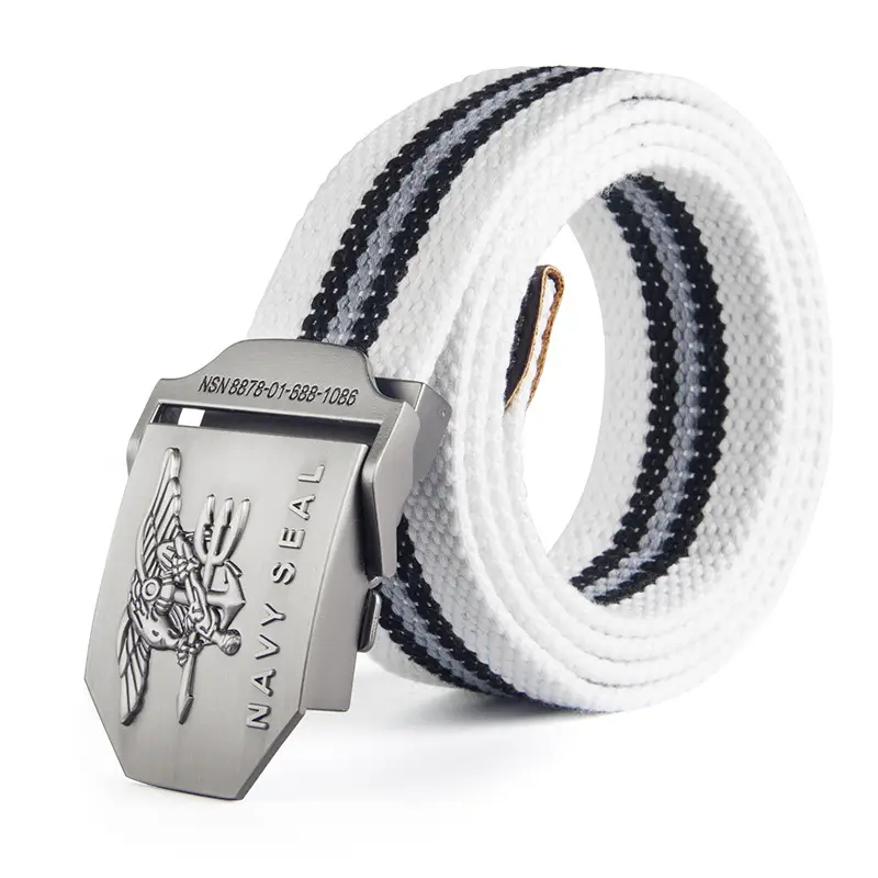 Men's Navy Canvas Belt with Silver Metal Buckle