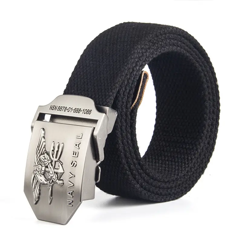 Men's Navy Canvas Belt with Silver Metal Buckle