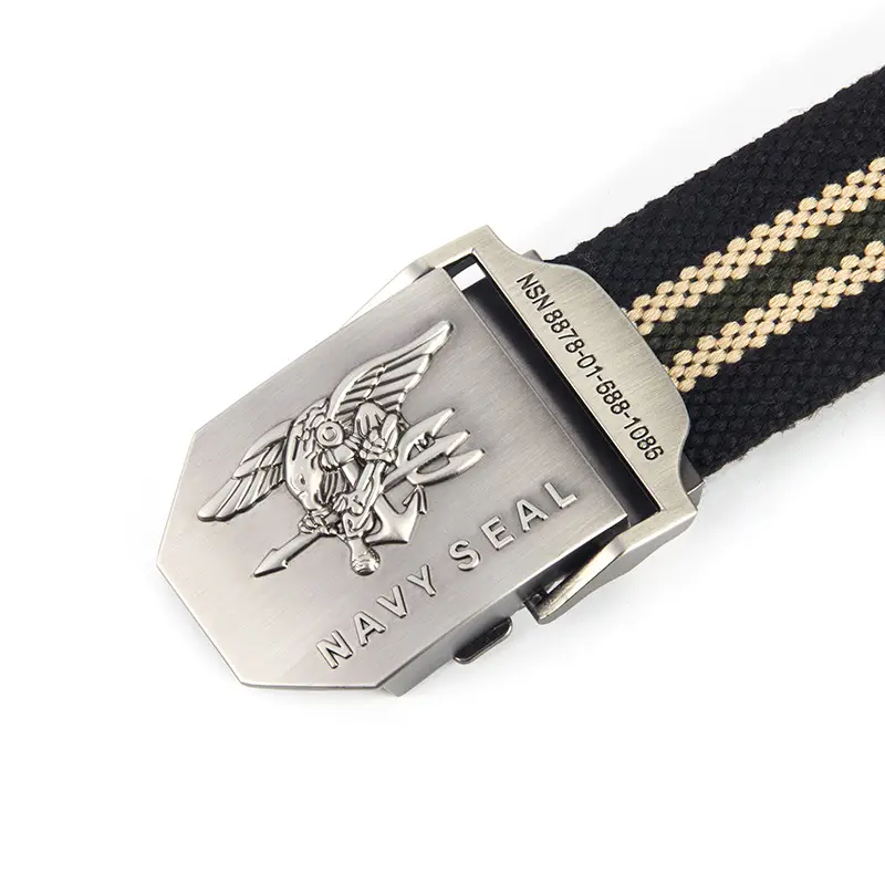 Men's Navy Canvas Belt with Silver Metal Buckle