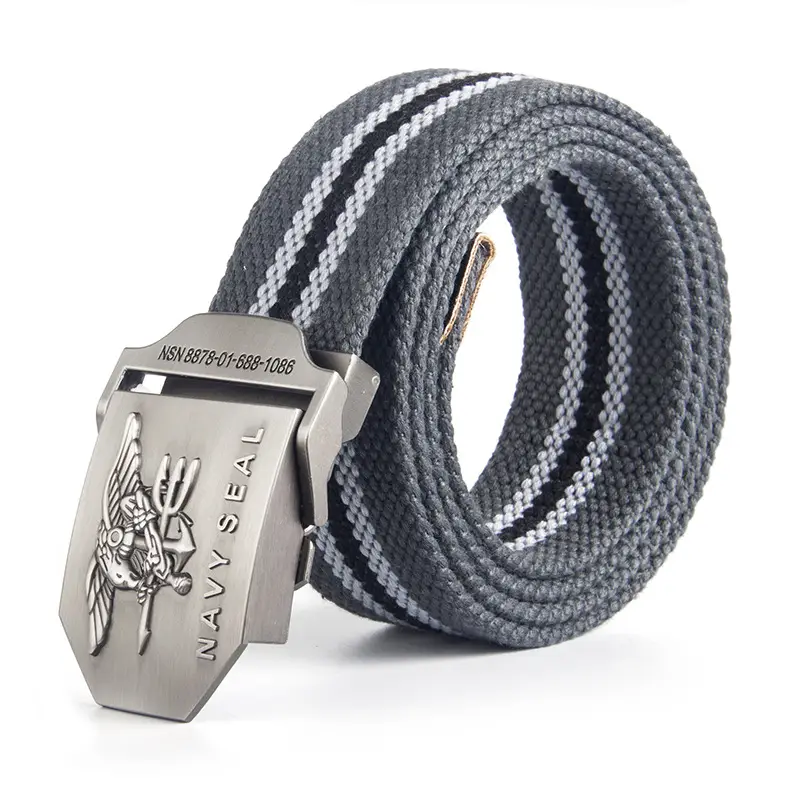 Men's Navy Canvas Belt with Silver Metal Buckle
