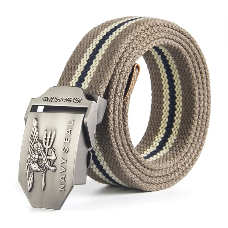 Men's Navy Canvas Belt with Silver Metal Buckle