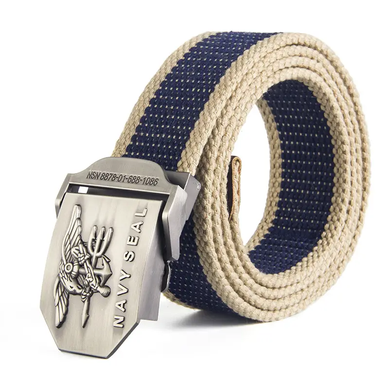 Men's Navy Canvas Belt with Silver Metal Buckle