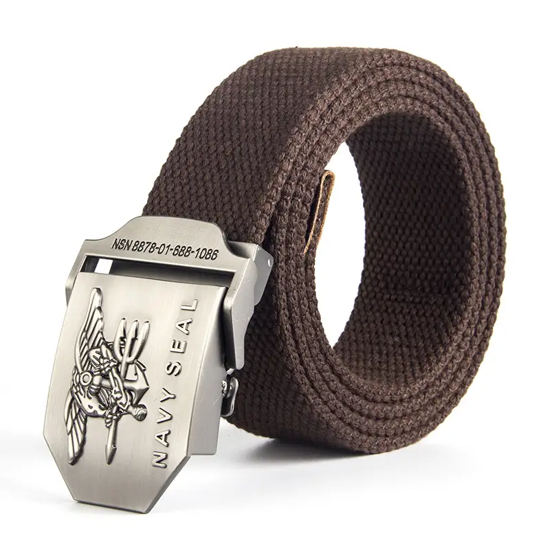 Men's Navy Canvas Belt with Silver Metal Buckle