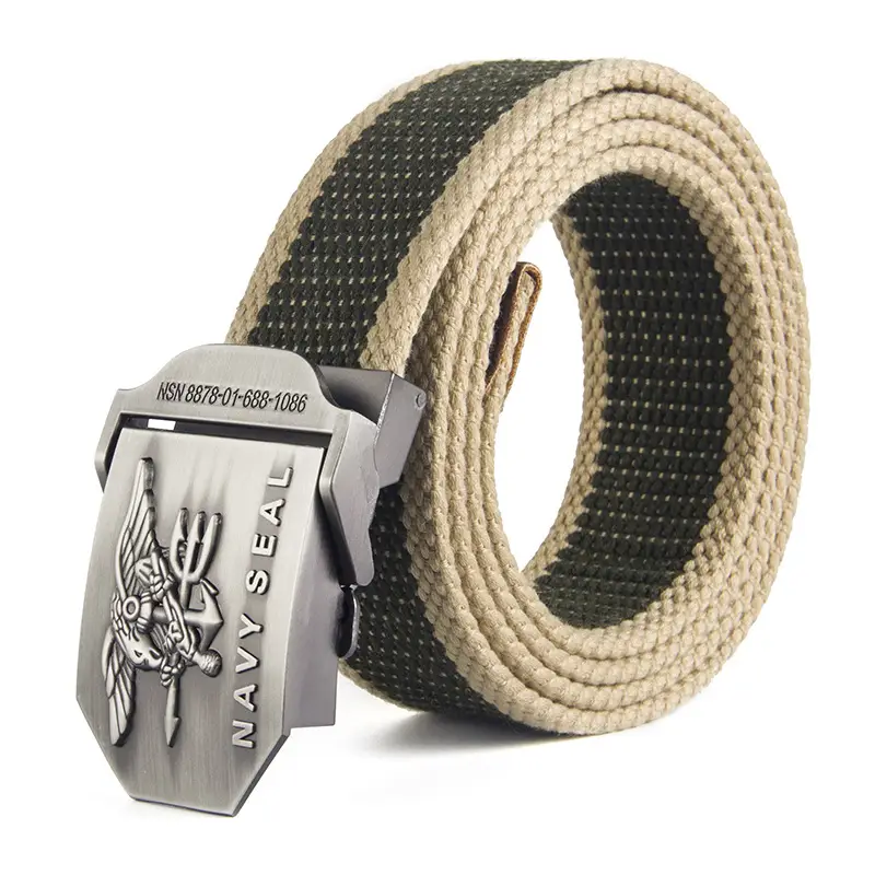 Men's Navy Canvas Belt with Silver Metal Buckle