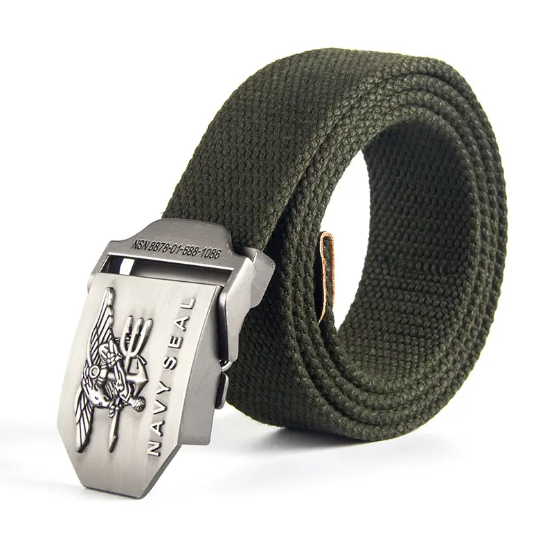 Men's Navy Canvas Belt with Silver Metal Buckle
