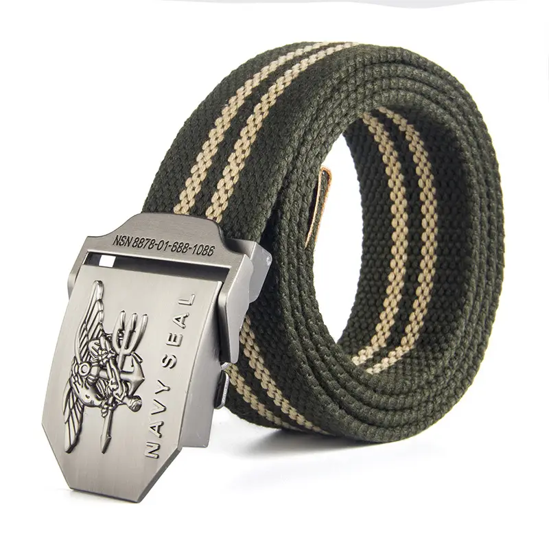 Men's Navy Canvas Belt with Silver Metal Buckle