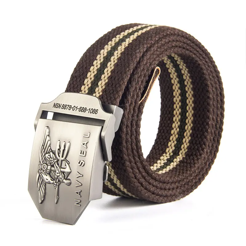 Men's Navy Canvas Belt with Silver Metal Buckle