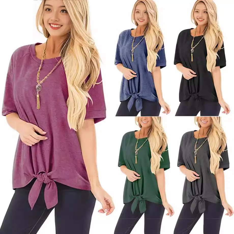 Women's Knotted T-Shirt Set of 4 Colors - Image 6
