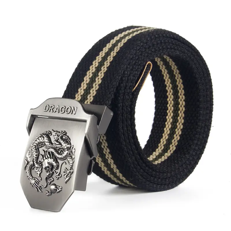 Men's Military Fan Belt Green Canvas Woven