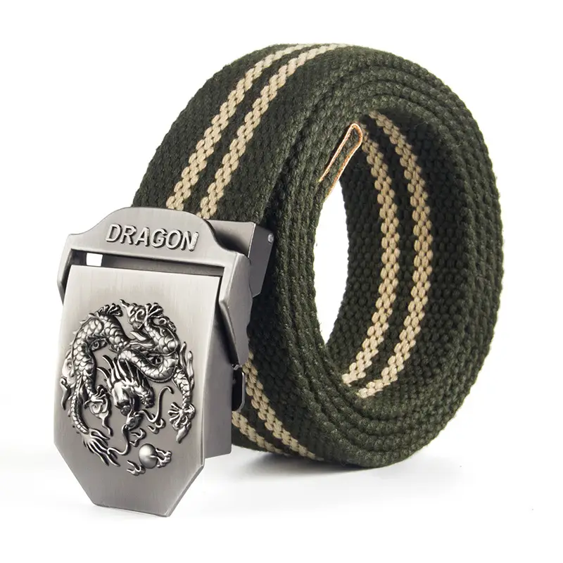 Men's Military Fan Belt Green Canvas Woven