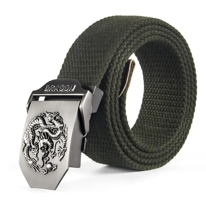 Men's Military Fan Belt Green Canvas Woven