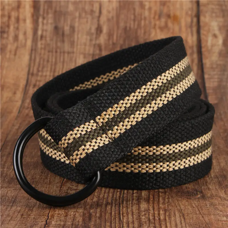 Men's Black Canvas Belt with Double Buckle Design - Image 14