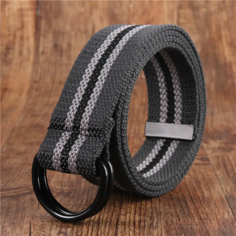 Men's Black Canvas Belt with Double Buckle Design - Image 10