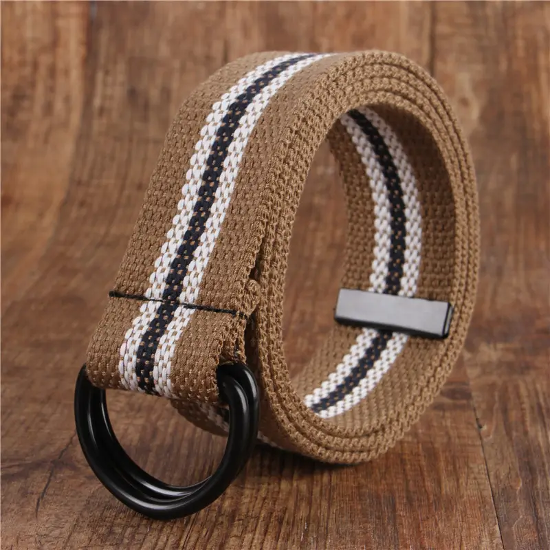 Men's Black Canvas Belt with Double Buckle Design - Image 11