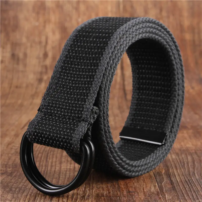 Men's Black Canvas Belt with Double Buckle Design - Image 12