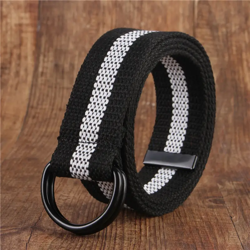 Men's Black Canvas Belt with Double Buckle Design - Image 13