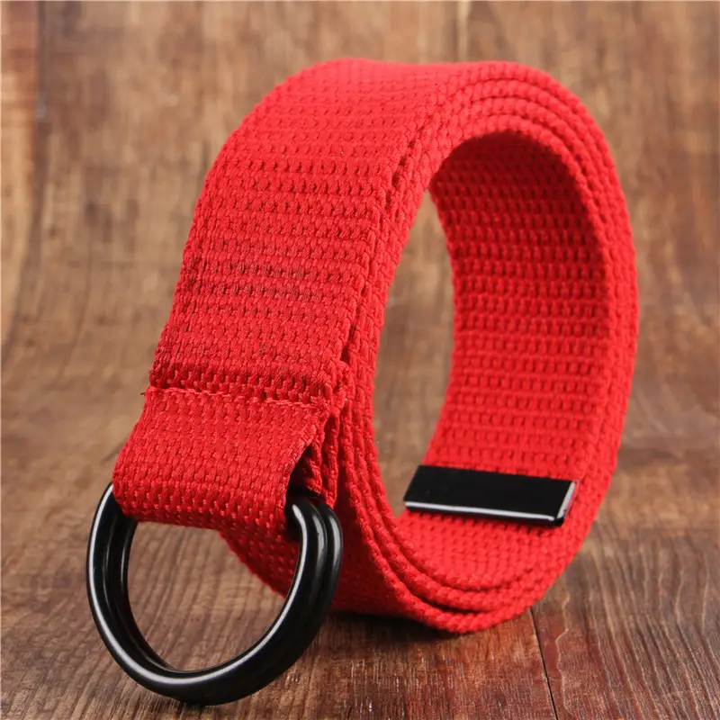 Men's Black Canvas Belt with Double Buckle Design - Image 2