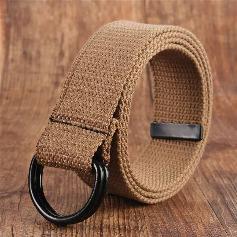 Men's Black Canvas Belt with Double Buckle Design - Image 3