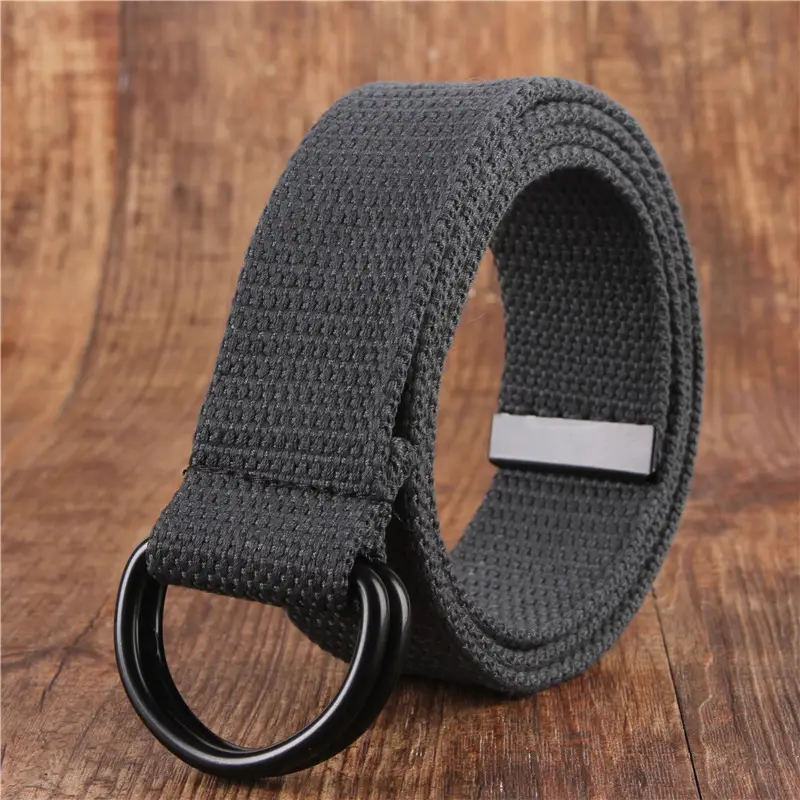 Men's Black Canvas Belt with Double Buckle Design - Image 5
