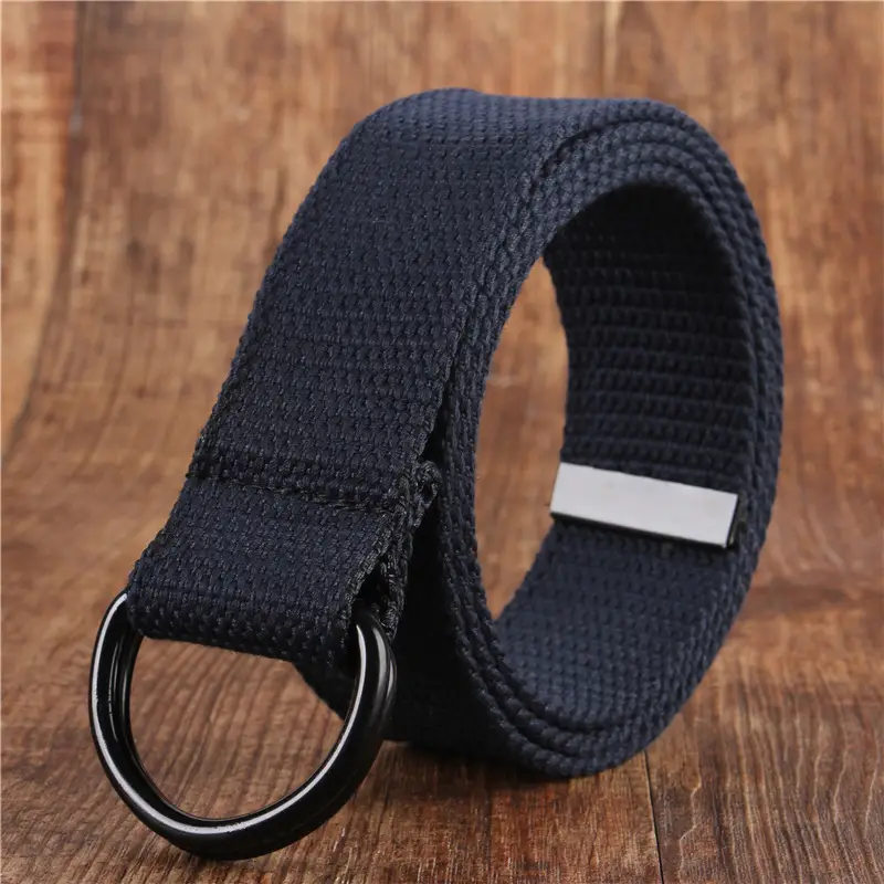 Men's Black Canvas Belt with Double Buckle Design - Image 6