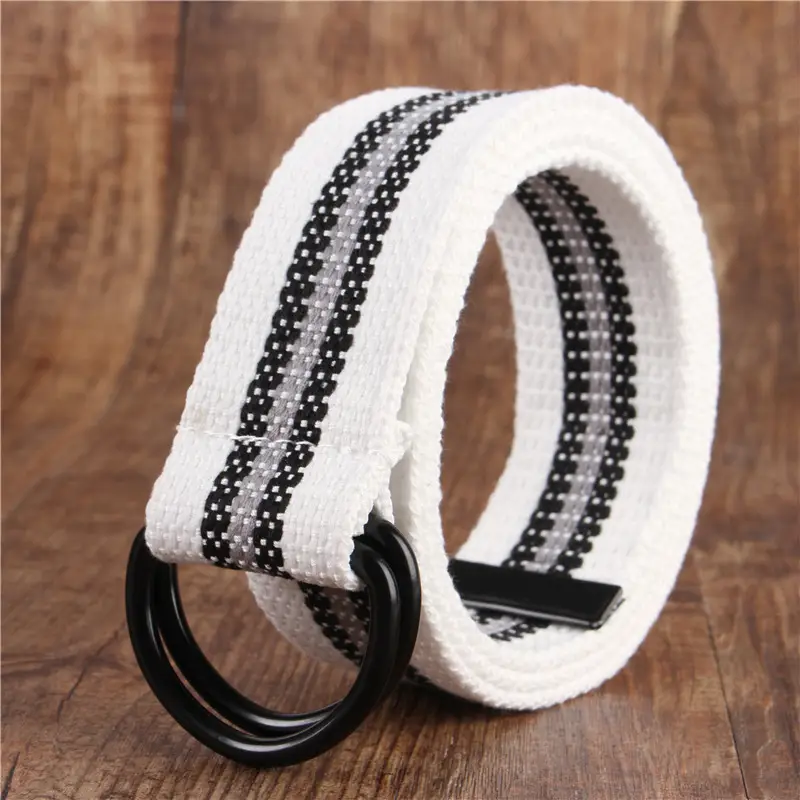 Men's Black Canvas Belt with Double Buckle Design - Image 9