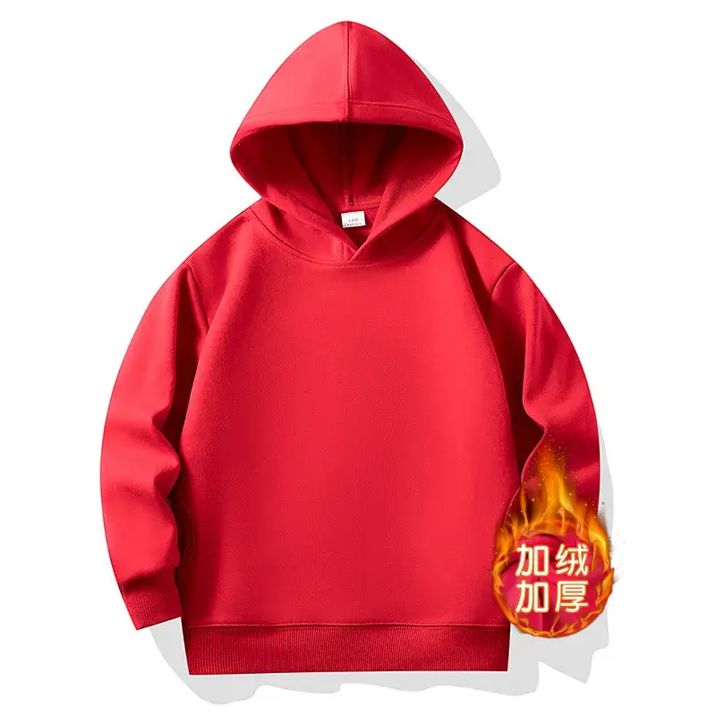 Red Hooded Fleece Lined Hoodie for Kids Boys Girls - Image 3