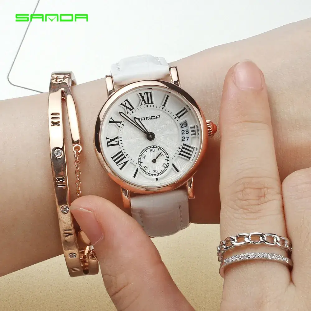 Sanda Women's Quartz Watch with Black Leather Strap - Image 6