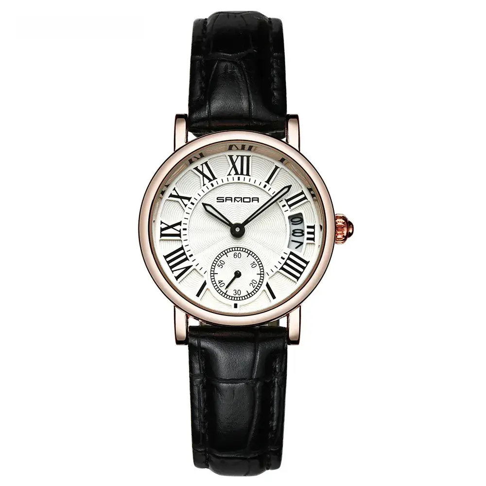Sanda Women's Quartz Watch with Black Leather Strap - Image 3