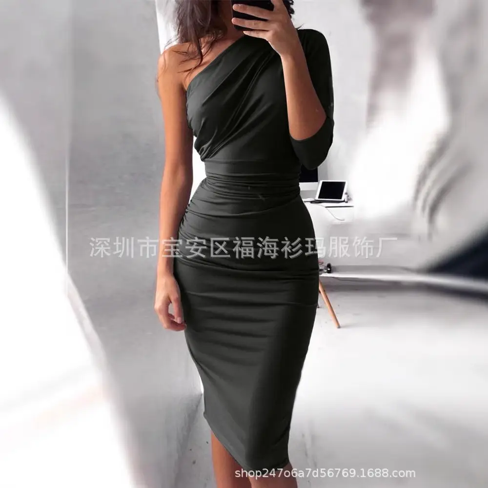 White Slanted Shoulder Dress with Trousers - Image 16