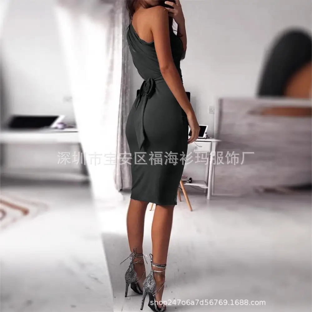 White Slanted Shoulder Dress with Trousers - Image 17