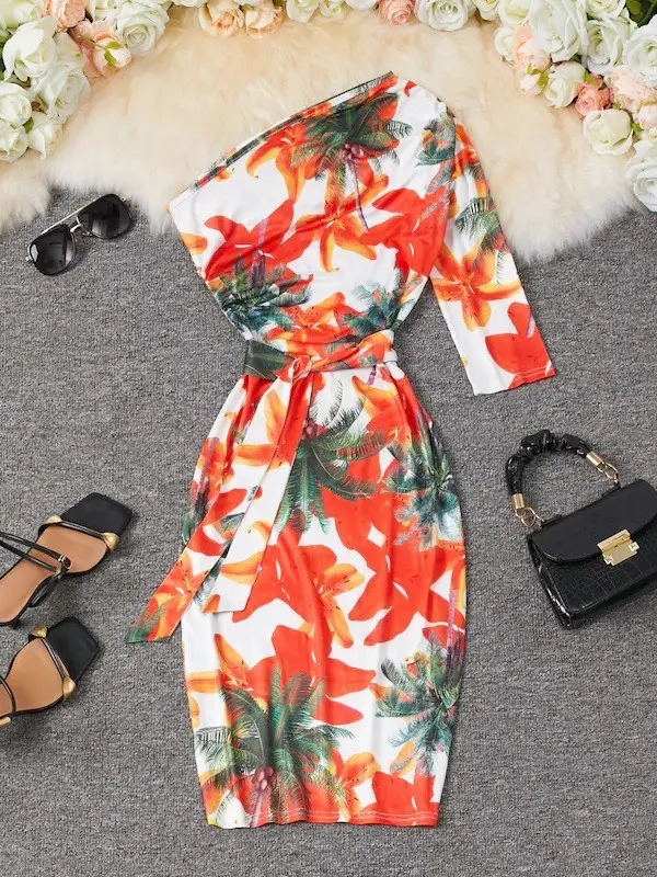 White Slanted Shoulder Dress with Trousers - Image 13
