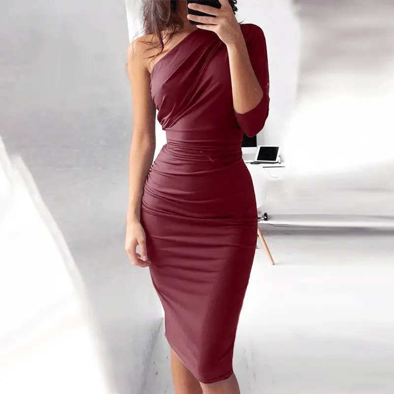 White Slanted Shoulder Dress with Trousers - Image 2