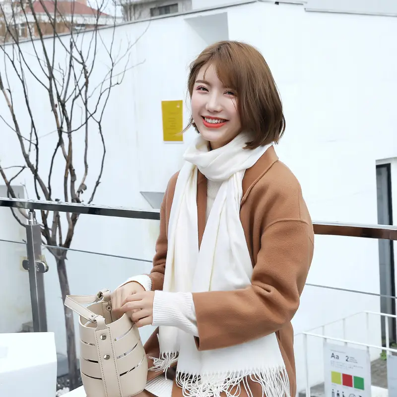 New Tassel Women Scarf Grey Cashmere Autumn Winter Warm