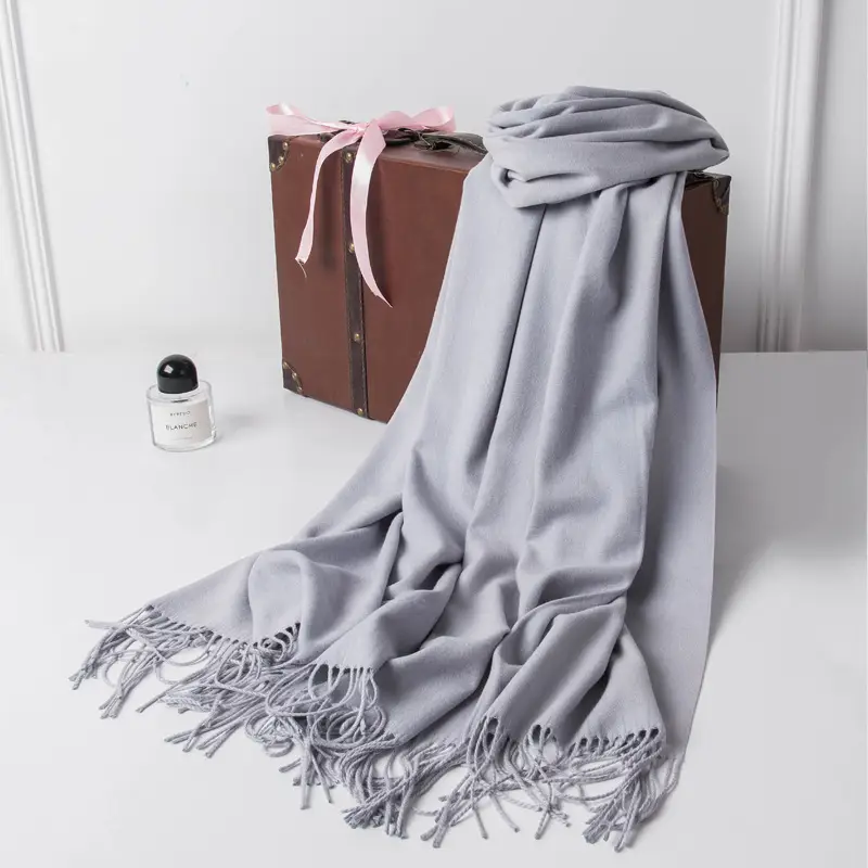 New Tassel Women Scarf Grey Cashmere Autumn Winter Warm