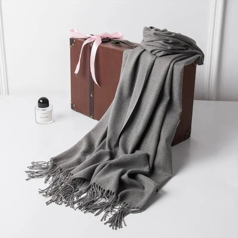New Tassel Women Scarf Grey Cashmere Autumn Winter Warm