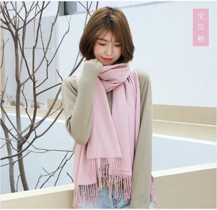 New Tassel Women Scarf Grey Cashmere Autumn Winter Warm