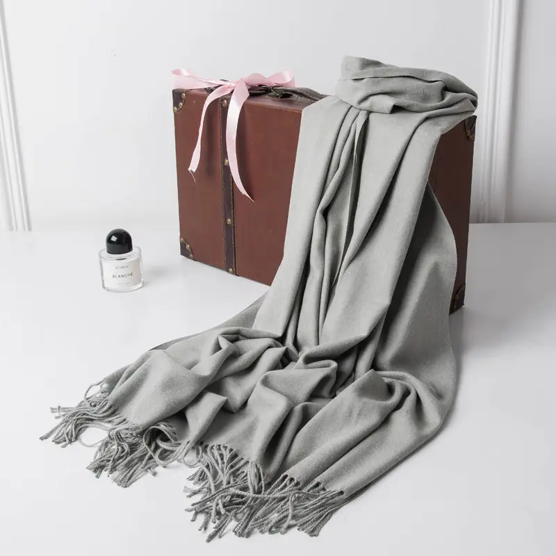 New Tassel Women Scarf Grey Cashmere Autumn Winter Warm