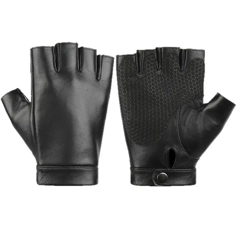 Men's Black Fingerless Motorcycle Gloves Summer Cycling Fitness - Image 11