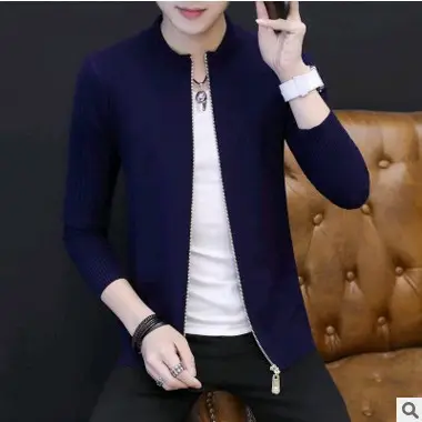 2021 Spring and Autumn New Korean Men's Knitwear Solid Color Zipper Slim-fit Fashion Trendy Cardigan Jacket for Teenagers - Image 2